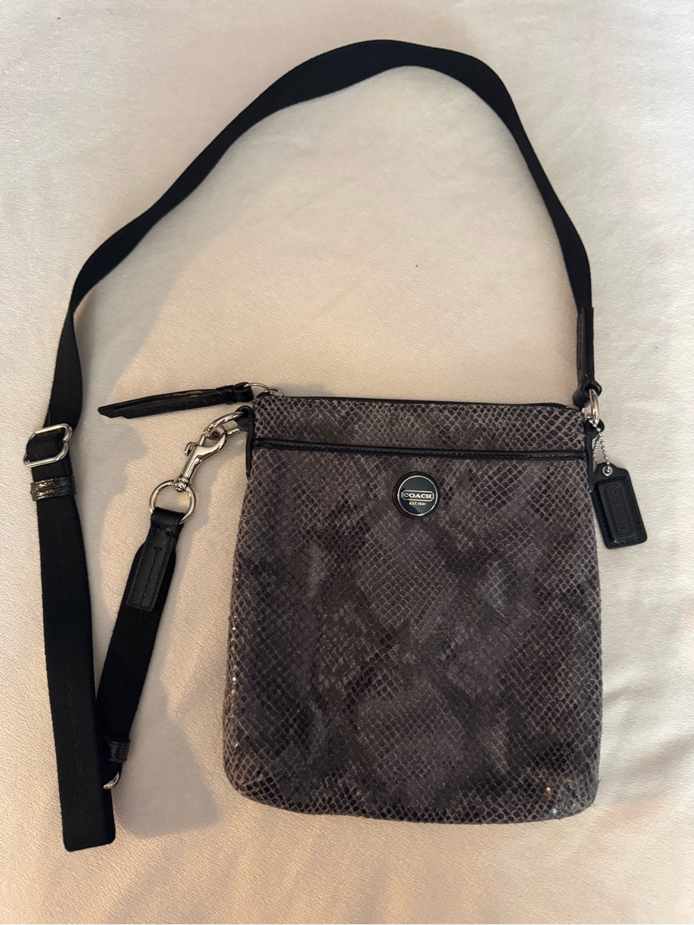 Coach Gray Snake-Print Messenger Crossbody Bag